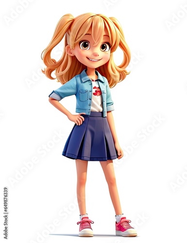 3D Render of Little Girl with blank space for your text on white background