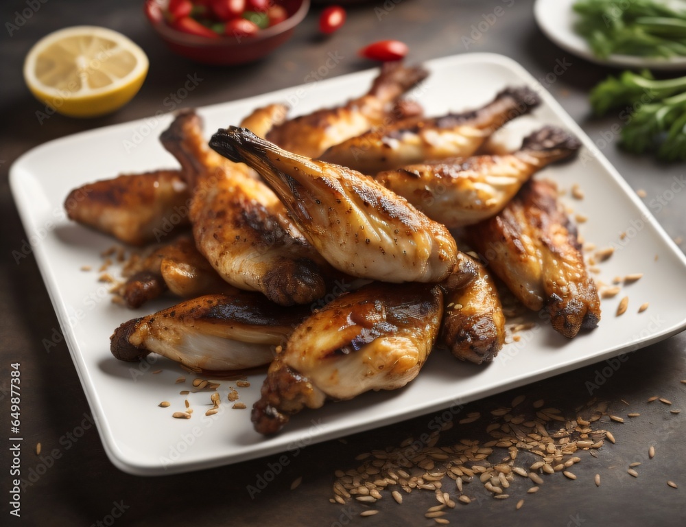 a plate of chicken wings with ketchup and parsley Generative AI a plate of chicken wings with ketchup and parsley Generative AI