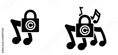Copyright or C letter. Right of first publication. Copy right symbol. Musical note, element, staff pattern. Vector key wave. Sound symbol. concept of legal education. Pad lock privacy logo. Music wave