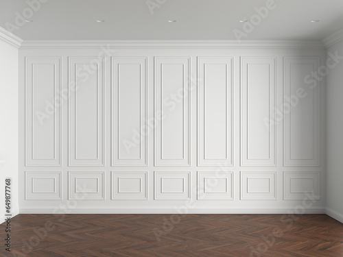 3d render of white interior with panels on wall and wood on floor illustration