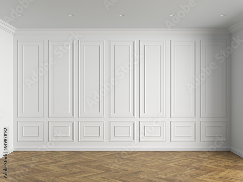 3d render of white interior with panels on wall and wood on floor illustration