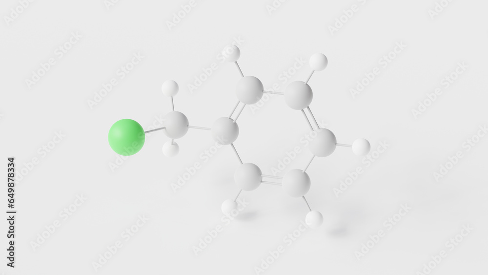 benzyl chloride molecule 3d, molecular structure, ball and stick model ...