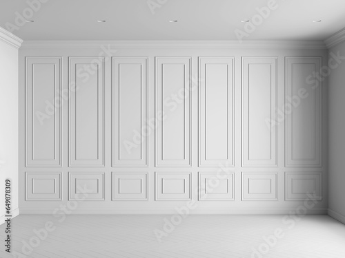3d render of white interior with panels on wall and light wood on floor illustration