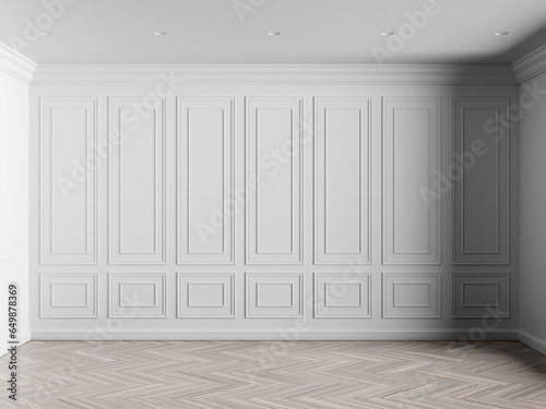 3d render of white interior with panels on wall and light wood on floor illustration
