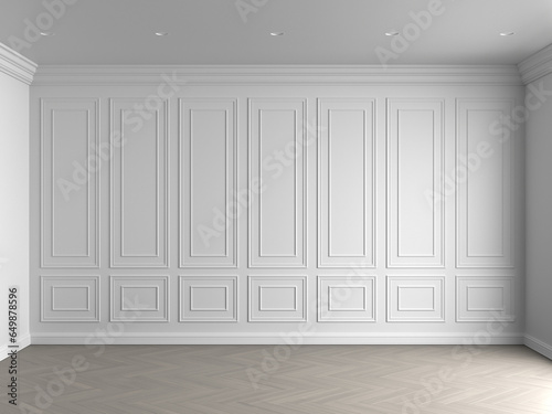 3d render of white interior with panels on wall and light wood on floor illustration