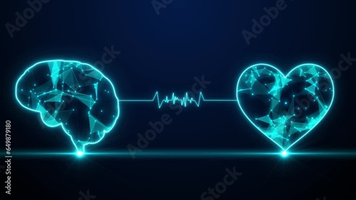 Heart And Brain Connected Animation Medical Background, Human Brain Connected With Heart Concept, Health And Medical Science Concept Futuristic Background. Human Mind And Heart Connect Each Other Conc
