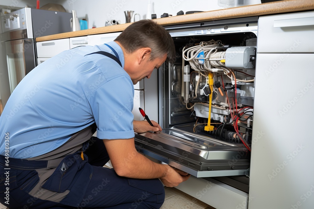 Dedicated Technician Providing Home Refrigerator Repair Service - obrazy, fototapety, plakaty 