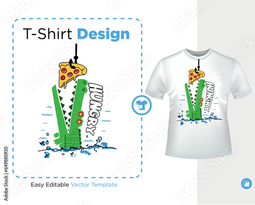crocodile hungry eat pizza slice, t-shirt design , vector illustration, ready for print on t-shirt

