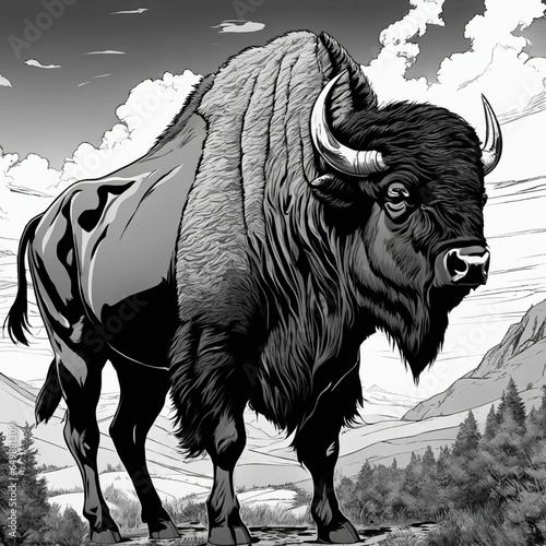 AI-generated illustration of a majestic bison against the backdrop of a desert landscape- photo