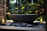 Zen Gardeninspired Outdoor Soaking Tub Surrounded By Smooth Stones