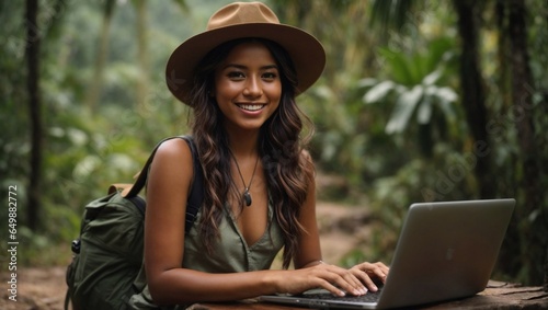 colombian woman model with laptop 