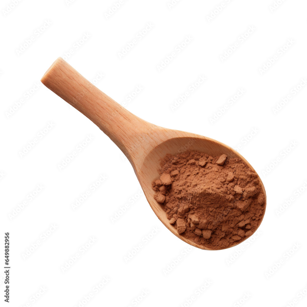A Wooden Spoon of Cocoa Powder Isolated on a Transparent Background A Wooden Spoon of Cocoa Powder Isolated on a Transparent Background