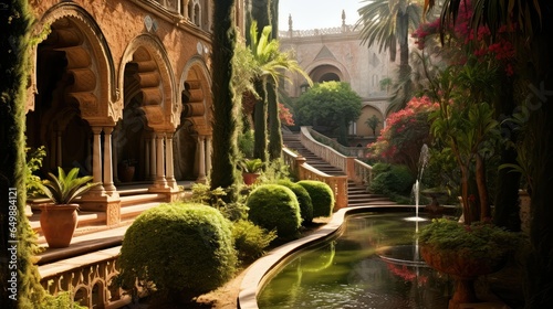 spanish andalusian moorish gardens illustration andalusia architecture, arabic palace, garden europe spanish andalusian moorish gardens photo
