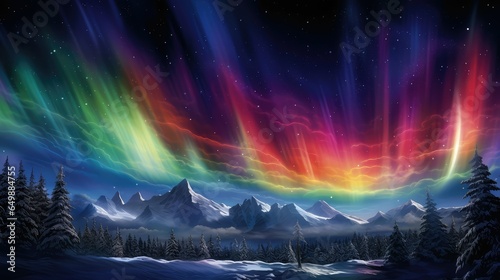 borealis northern aurora landscape illustration winter night, iceland space, lights north borealis northern aurora landscape © sevector