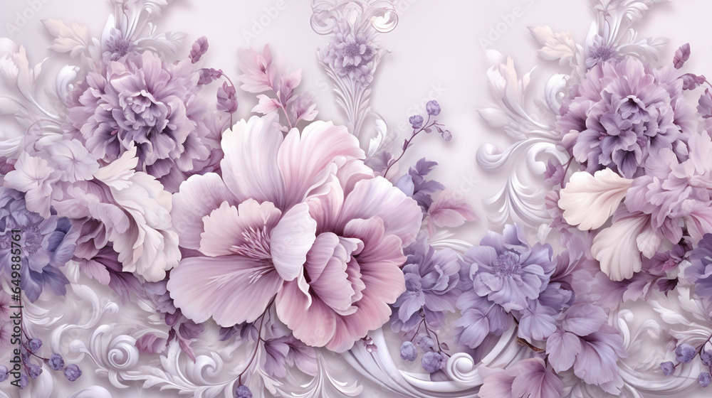 Parisian Inspired Rococo Flower Background in Purple, White, and Pink ...