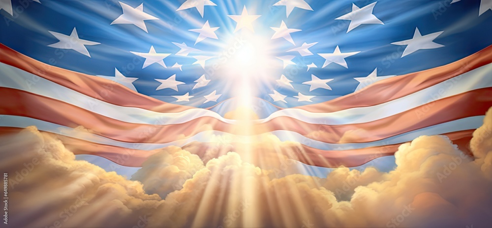 american flag in the sunlight Generative AI - obrazy, fototapety, plakaty 