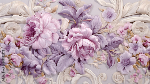 Parisian Inspired Rococo Flower Background in Purple, White, and Pink Pastel - Vintage 17th Century French Inspired Floral Background or Wallpaper