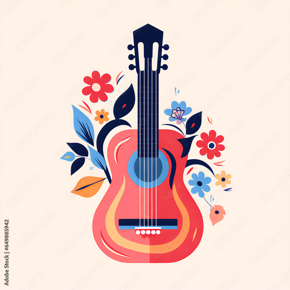 Whimsical and Sleek Minimal Line Art of a Stylized Colorful Guitar Whimsical and Sleek Minimal Line Art of a Stylized Colorful Guitar