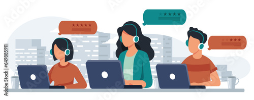 Customer satisfaction. Feedback. Rating on customer service illustration. Website rating feedback and review concept. Flat vector illustration	
