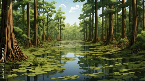 water cypress swamp dense illustration park green, wilderness moss, view national water cypress swamp dense