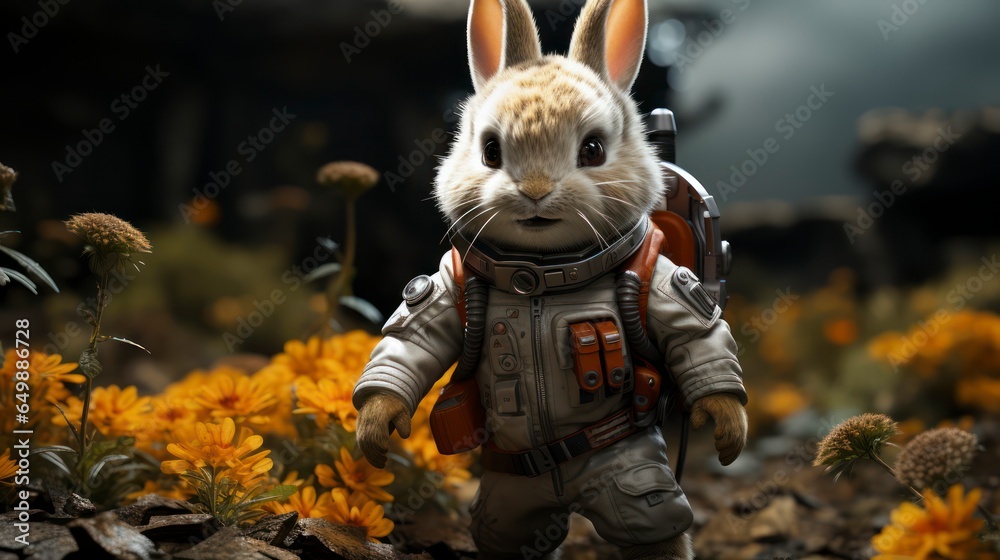 A tiny cute rabbit astronaut, claymation style. A tiny cute rabbit astronaut, claymation style.
