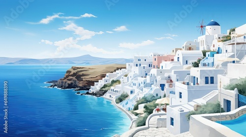 landscape greek island retreats illustration sea europe  beautiful mediterranean  greece summer landscape greek island retreats