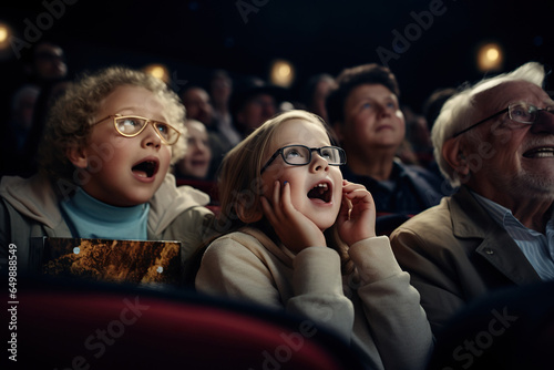 Grandparents and grandchildren watching a movie in cinema