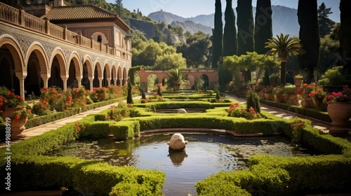architecture andalusian moorish gardens illustration arabic palace, garden europe, building old architecture andalusian moorish gardens
