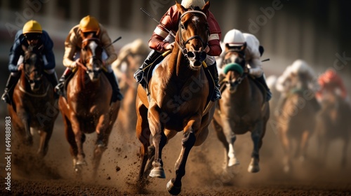 Racehorse and jockeys sprint down the home straight in a thrilling display of speed and determination © pvl0707