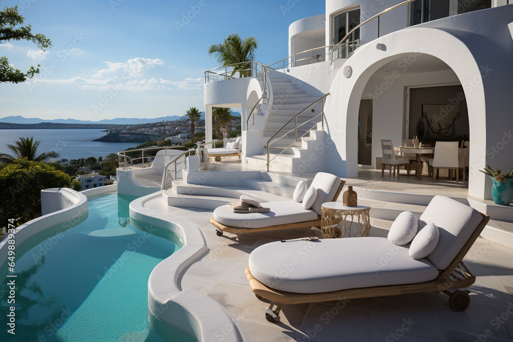 white house with pool on hill with stunning sea view