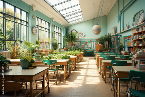 The interior of the classroom of a modern elementary school