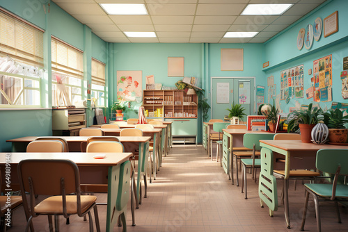 The interior of the classroom of a modern elementary school