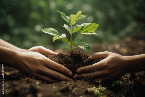 Patient Hands planting tree. Green human concept. Generate Ai