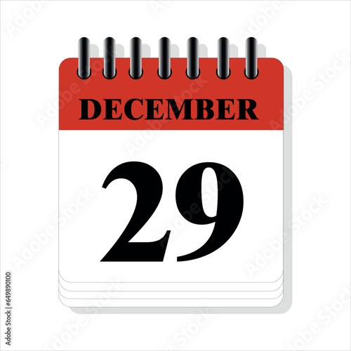 December 29 calendar date design