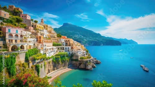 Canvas-taulu travel amalfi coast italy illustration landscape sea, vacation mediterranean, it