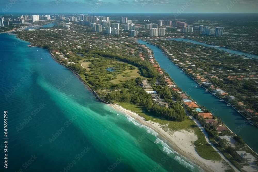 Aerial view of coastal area in South Florida, United States. Generative AI