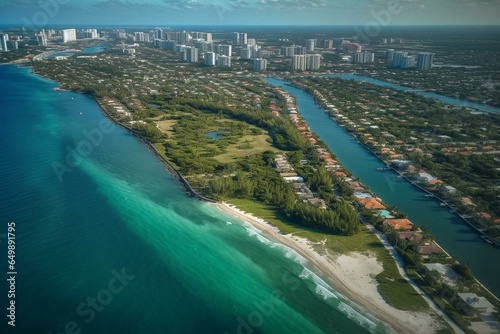 Aerial view of coastal area in South Florida, United States. Generative AI
