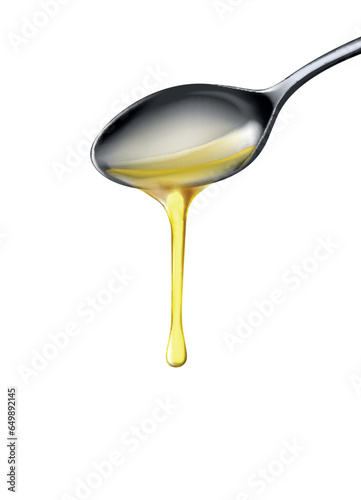 Organic olive oil poured from spoon