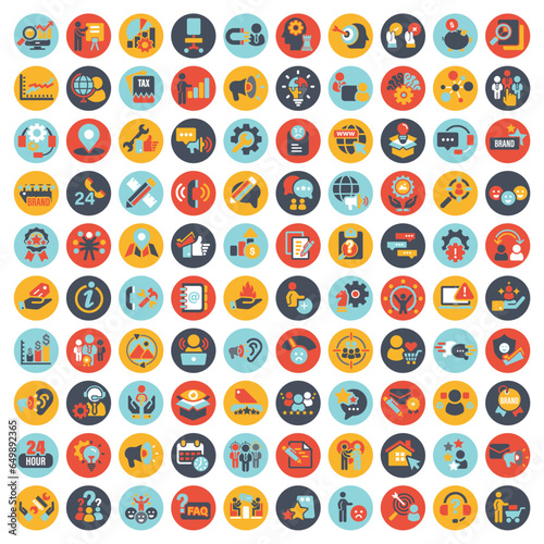 Customer service, branding, influencer, contact icon set. Contact us, follower, marketing, leadership, influence, content, community and customer icons. Support and satisfaction icon set. Vector set	
