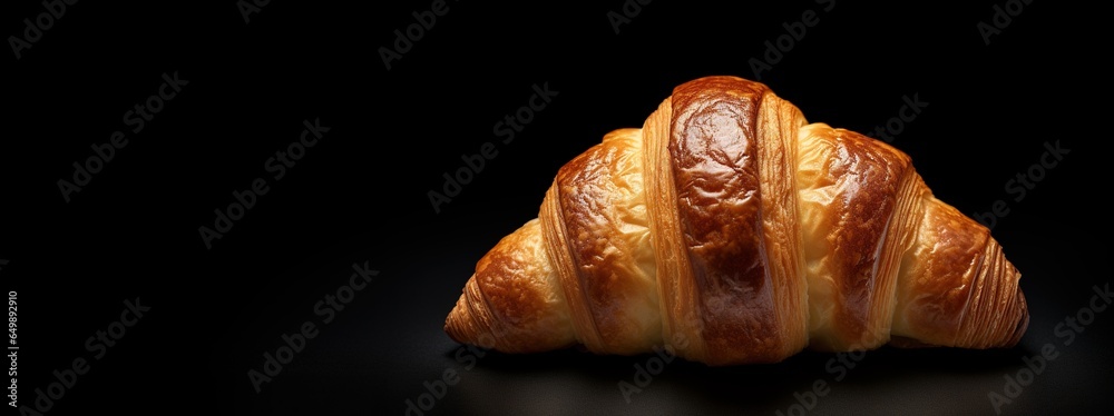 Generative AI, Fresh croissant on dark background with copy space, french bakery Generative AI, Fresh croissant on dark background with copy space, french bakery