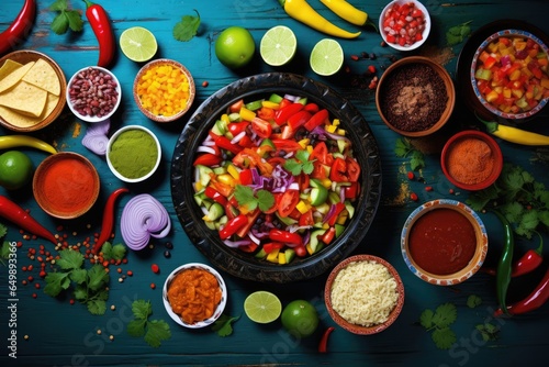 Mexican food mix colorful background. photo
