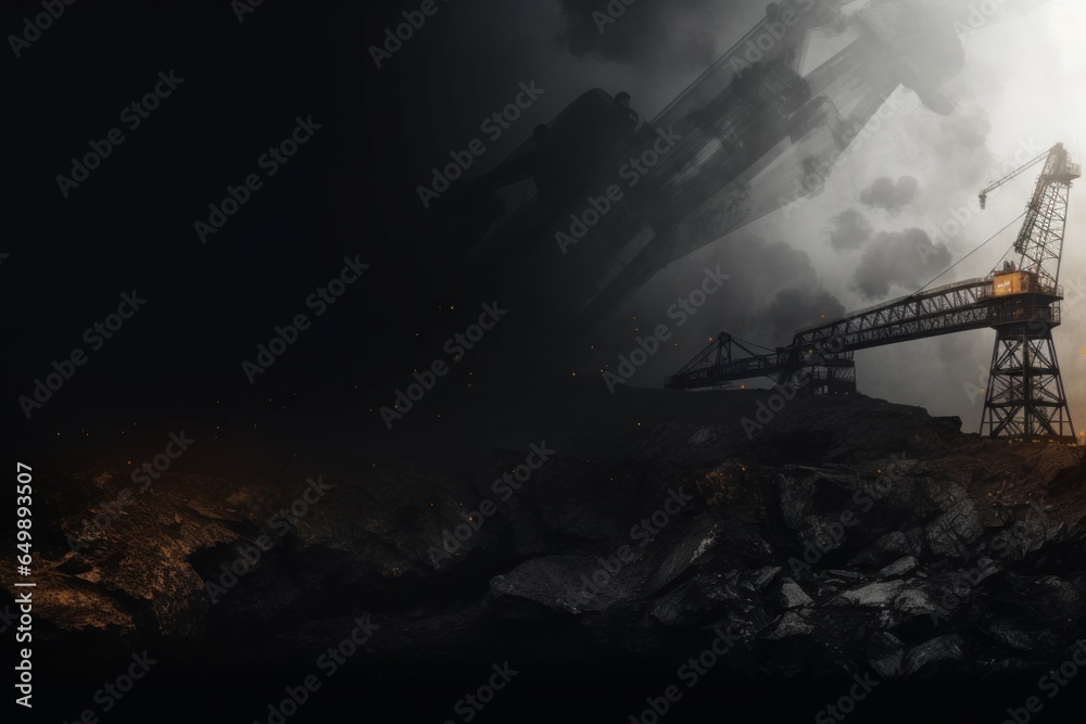 Coal mine background. Smoke pile. Generate Ai