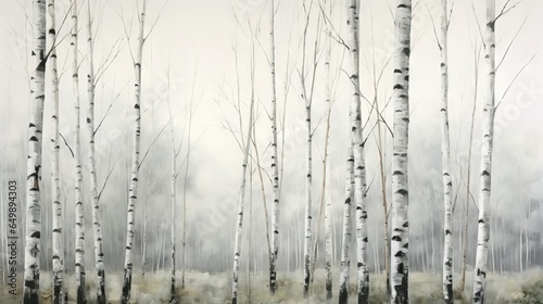 Fototapeta  a painting of a grove of trees in the foggy woods.  generative ai