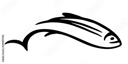Fish logo icon outline illustration. Salmon tuna fish line icon seafood logo jumping out of the water. Fish as a food for logo, tin, fish package, fishing design.