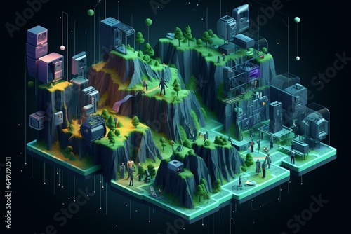 3D isometric illustration representing the process of transforming digital systems. Generative AI