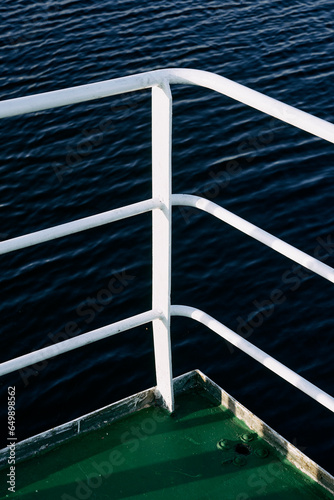 Railing of ferry from Kapp by Lake Mjosa a day in September 2023. photo