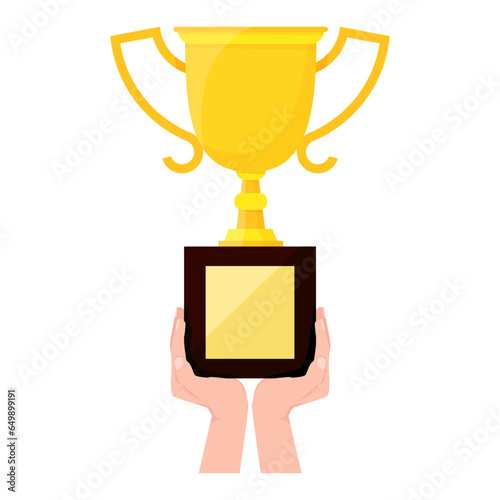 The winner's golden cup is held in female hands