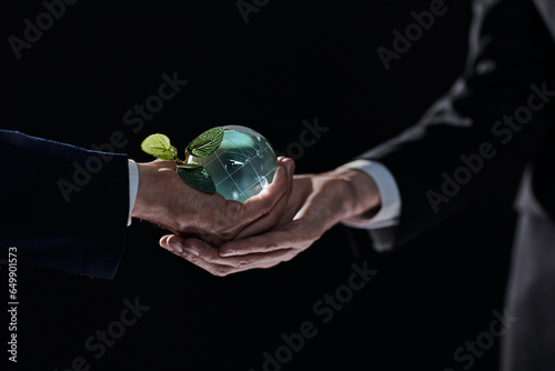 Plabt Growing inside a Sphere - Hand Holding - Eco Concept photo