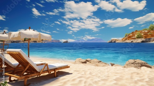 Fototapeta Naklejka Na Ścianę i Meble -  holiday greek coastal sunbathing illustration shore summer, travel sea, people sand holiday greek coastal sunbathing