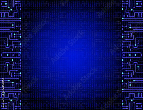 Electronic circuit frame on binary code background. High tech concept. Digital banner.
